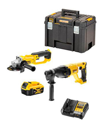 Set Dewalt DCK2027P2T 18V XR - Martillo Electroneumático DCH133 + Amoladora DCG412 + Maletín + 2 Baterias LI-ION 5.0 Ah