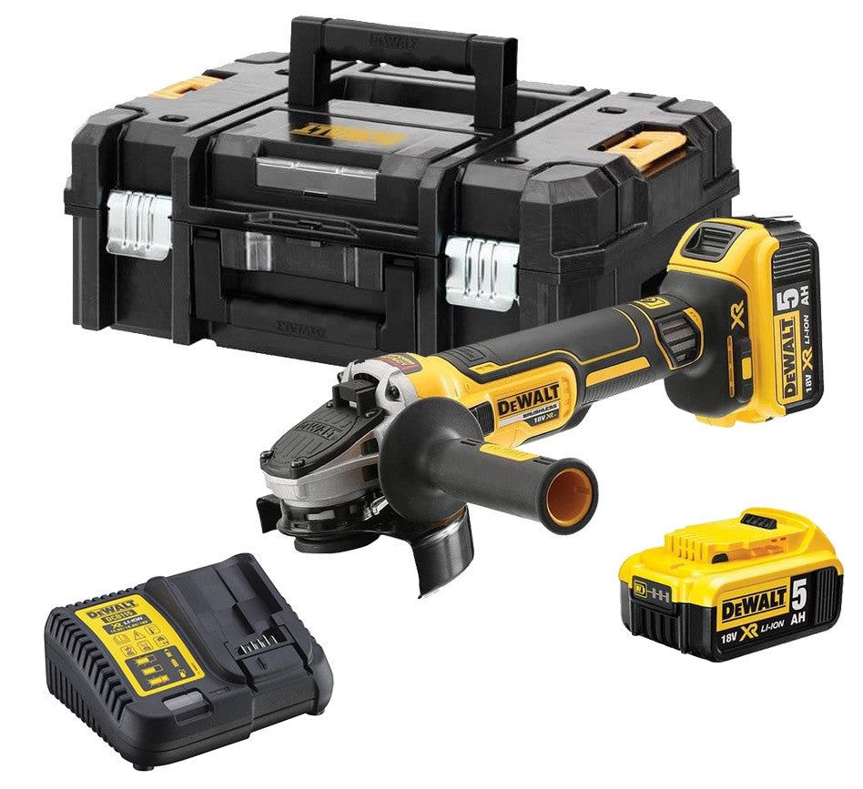 Amoladora 18V XR Sin Escobillas 125mm con 2 baterías 5Ah y maletín Dewalt DCG405P2