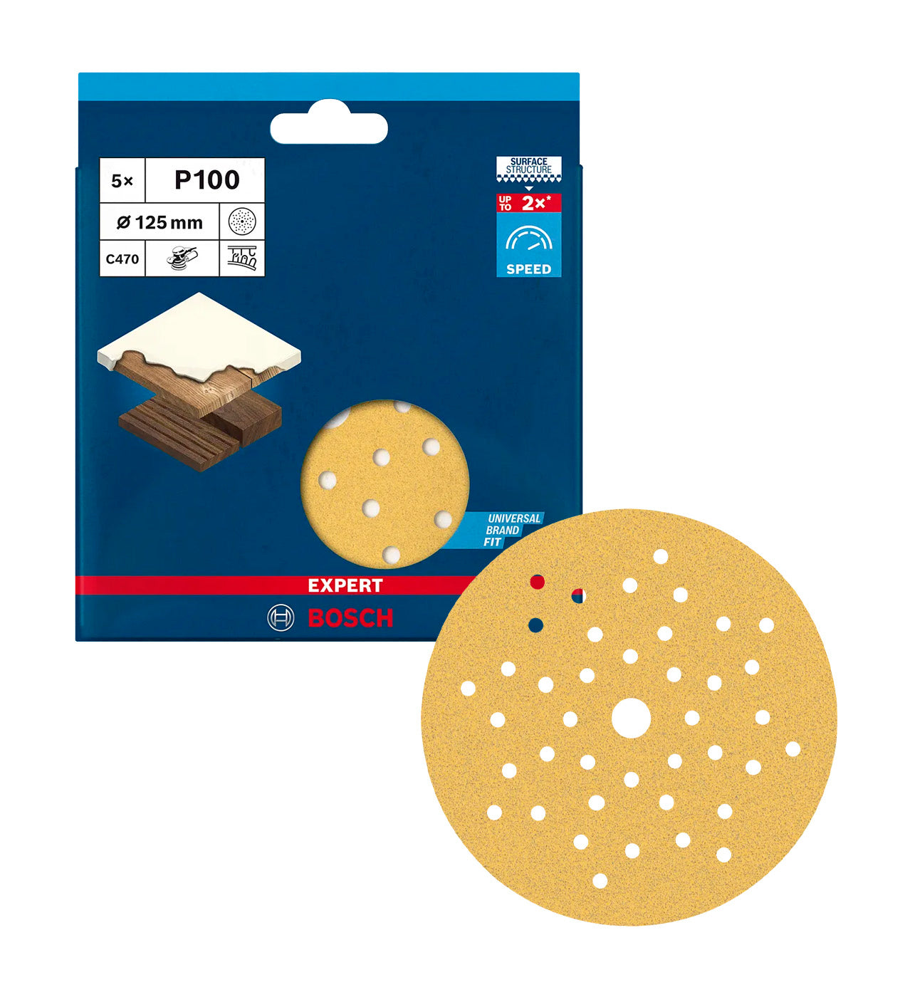 Expert C470 Sanding Disc, 125mm, multi-hole, for eccentric sanders, 5-piece, Bosch