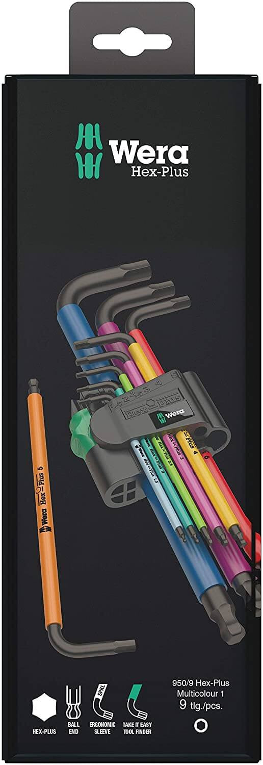 Juego de llaves acodadas métricas BlackLaser 9 piezas 950/9 Hex-Plus Multicolour 1 Wera 073593 WERA - 1