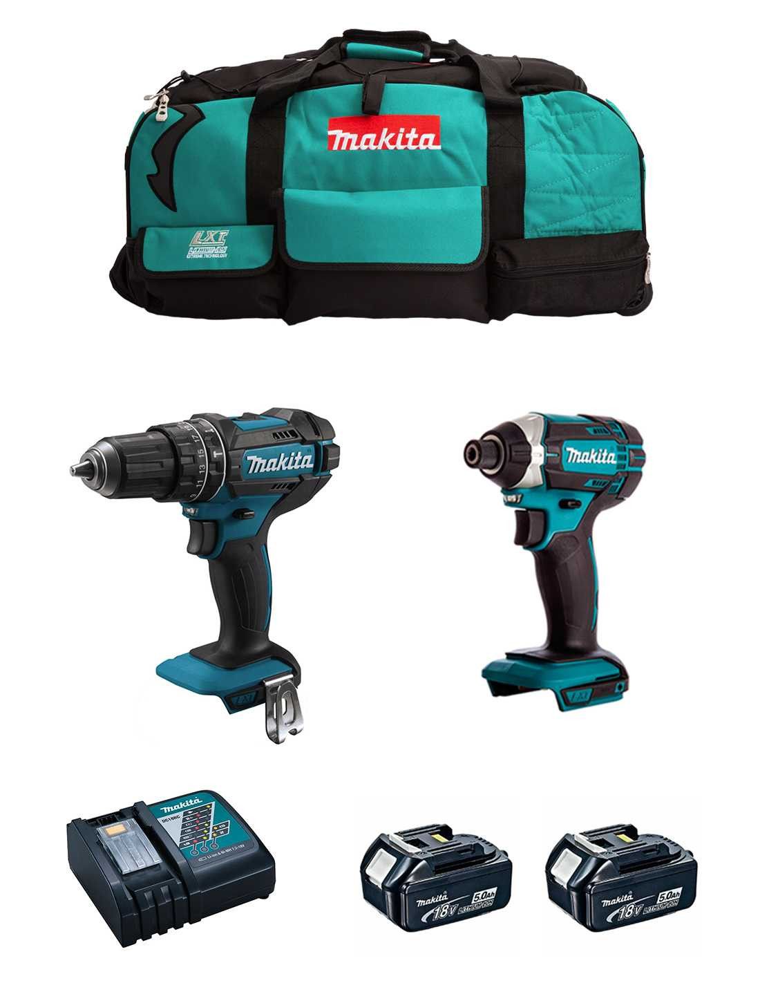 Kit Makita Taladro Percutor DHP482 + Atornillador de impacto DTD152 + 2bat 5Ah + cargador + bolsa DLX2152BL2