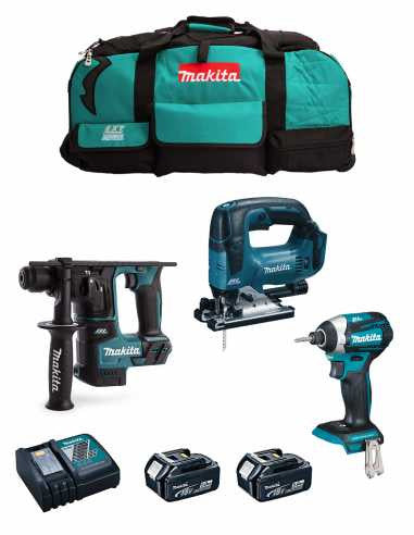 Kit Makita Hammer DHR171 + Jigsaw DJV182 + Impact driver DTD152 + 2bat 5Ah + charger + bag DLX3152BL2