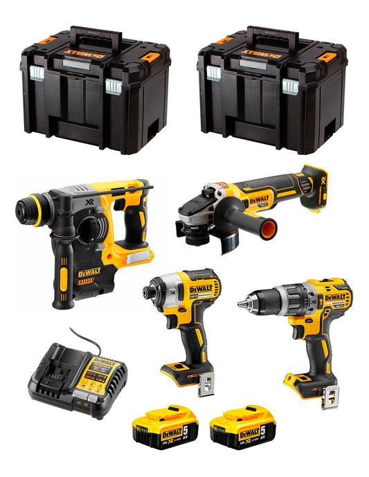 Dewalt Kit with 4 Tools + 2bat 5Ah + charger + 2xTSTAK VI DCK487P2