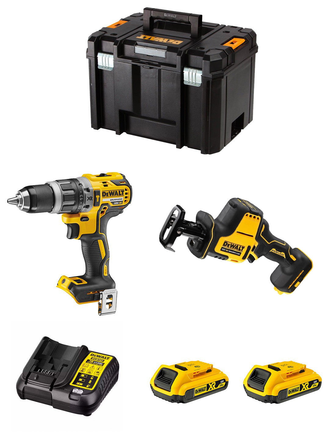 Dewalt Kit DCD796 Hammer Drill + DCS369 Saber Saw + 2bat 2Ah + DCB107 charger + TSTAK VI DCK269D2