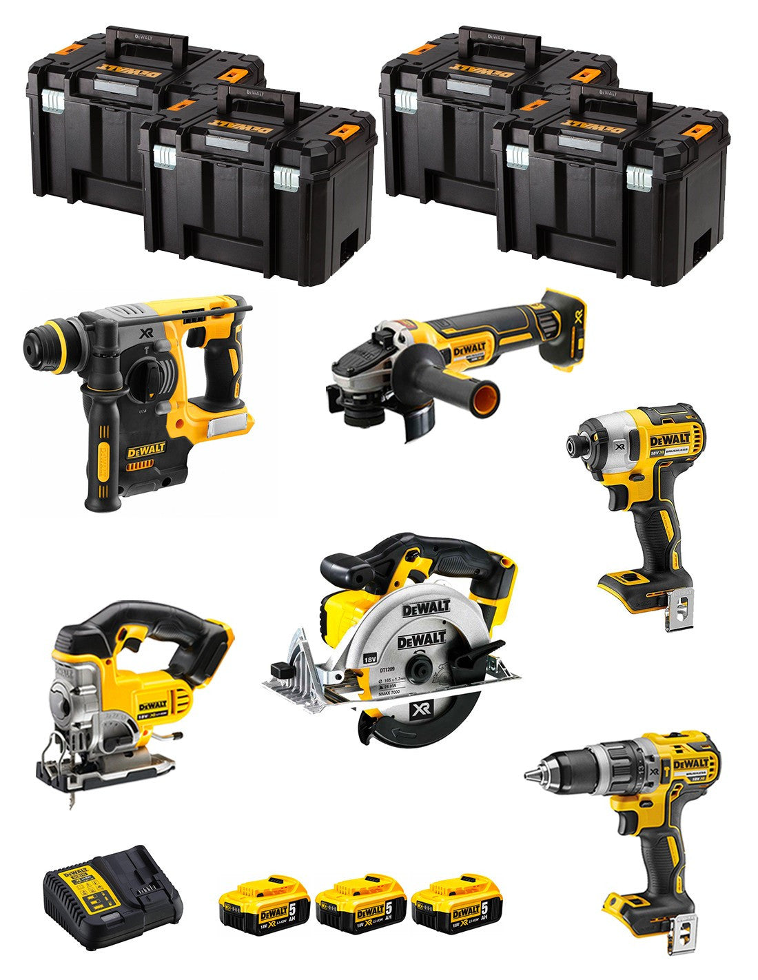 Dewalt Kit 6 tools + 3 bat 5ah + DCB115 Charger + 4xTstak VI Kit DCK691P3