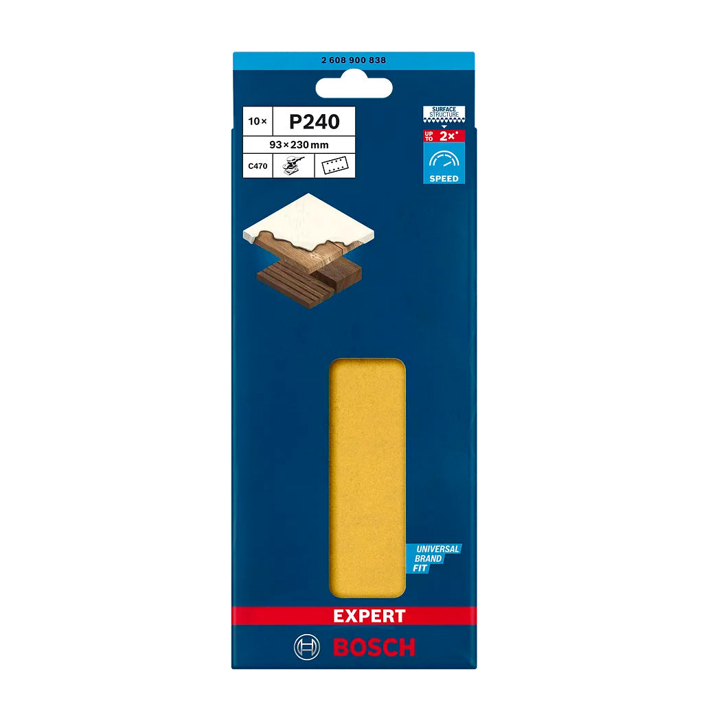 Papel de lija Expert C470 93x230mm para lijadoras orbitales 10uds Bosch