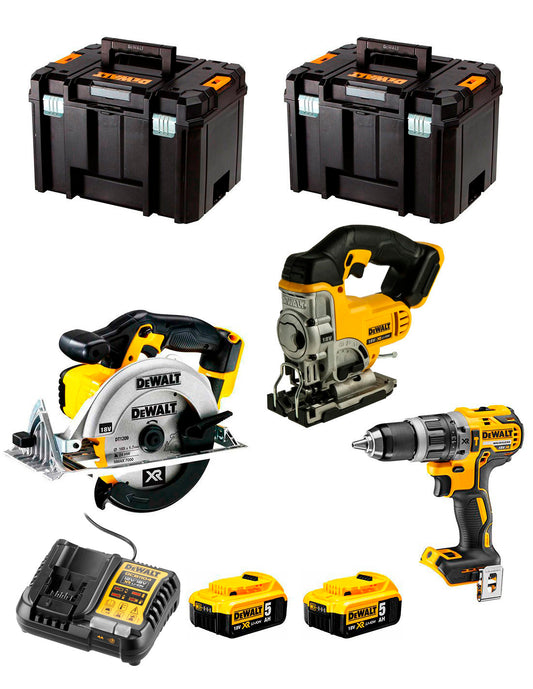 Dewalt Hammer Drill Kit DCD796+ Jig Saw DCS331+ Circular Saw DCS391+ 2bat 5Ah+ Charger+ 2xTSTAK VI DCK391P2