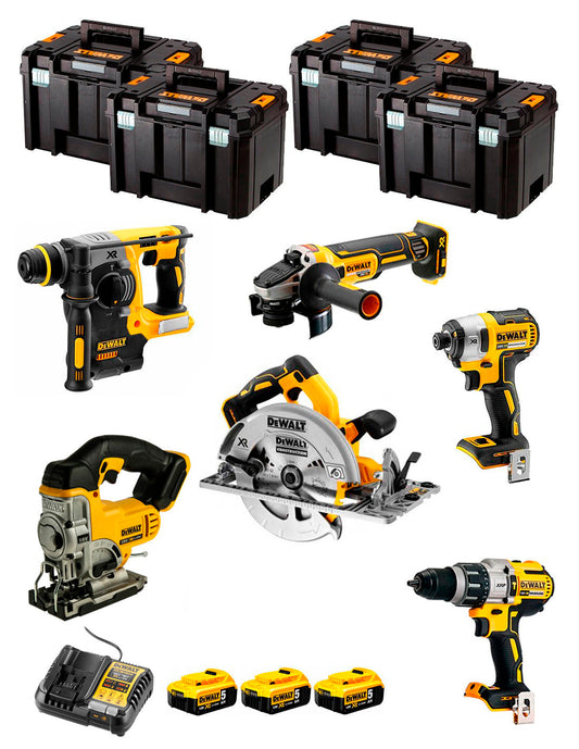 Kit Dewalt 6 herramientas + 3 bat 5ah + Cargador DCB1104 + 4xTstak VI Kit DCK670P3