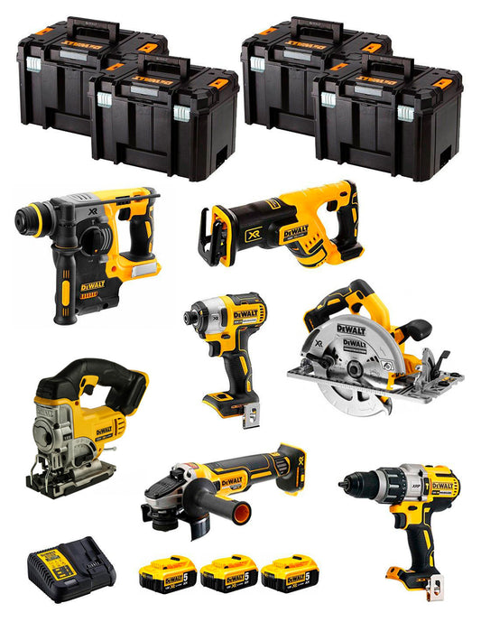 Kit Dewalt 7 herramientas + 3 bat 5ah + Cargador DCB115 + 4xTstak VI Kit DCK767P3