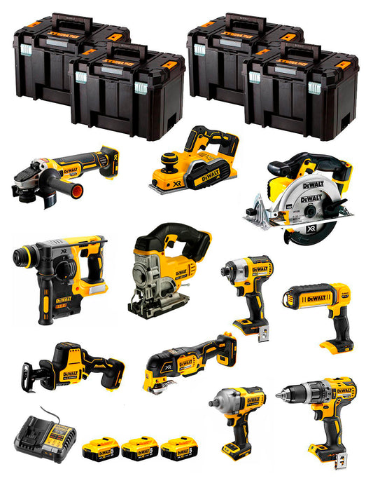 Dewalt Kit 11 tools + 3bat 5Ah + DCB1104 Charger + 4xTSTAK DCK111P3