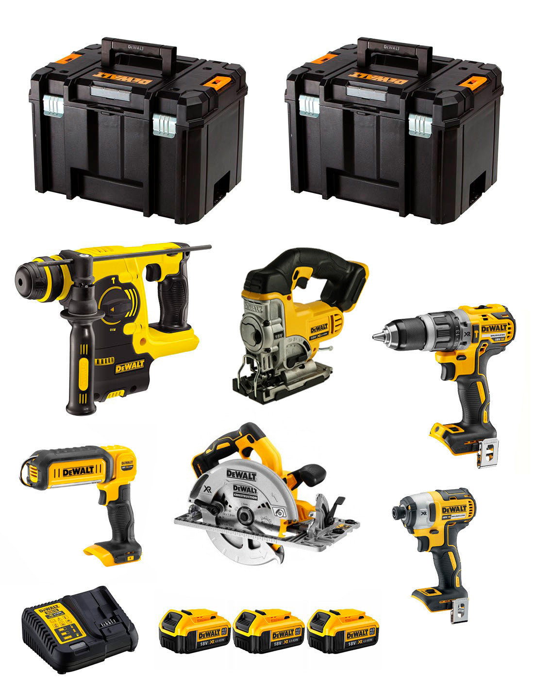 Dewalt kit with 6 tools + 3bat 5Ah + charger + 2xTSTAK VI DCK673P3