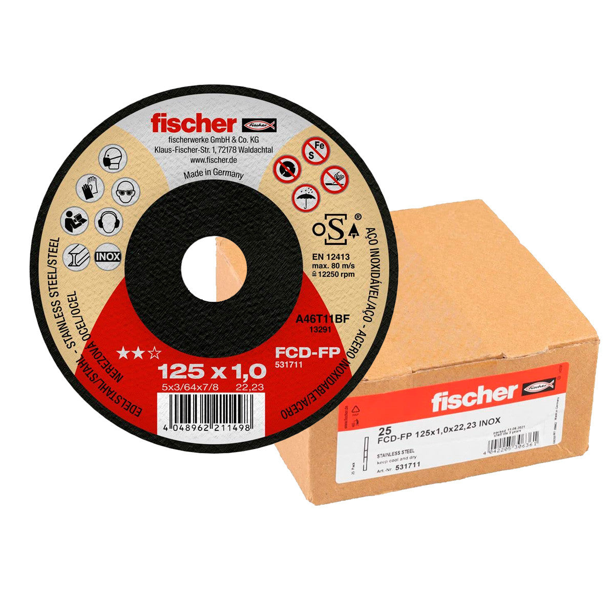 Box of 25 units FCD-FP cutting disc 125x1x22.23 Plus Fischer