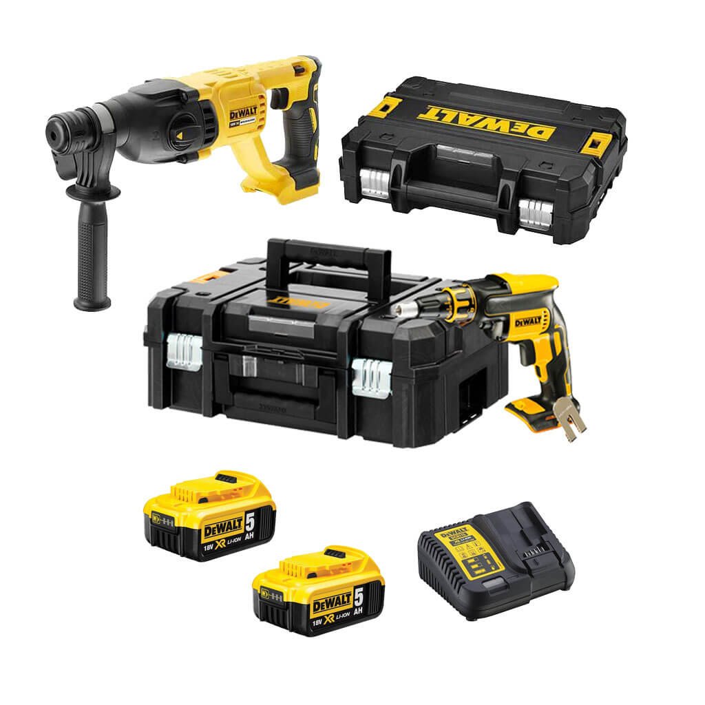 Plasterboard Combo: Pladur Screwdriver DCF620+ Light Hammer DCH133 Dewalt 2 Batteries 5Ah 18V