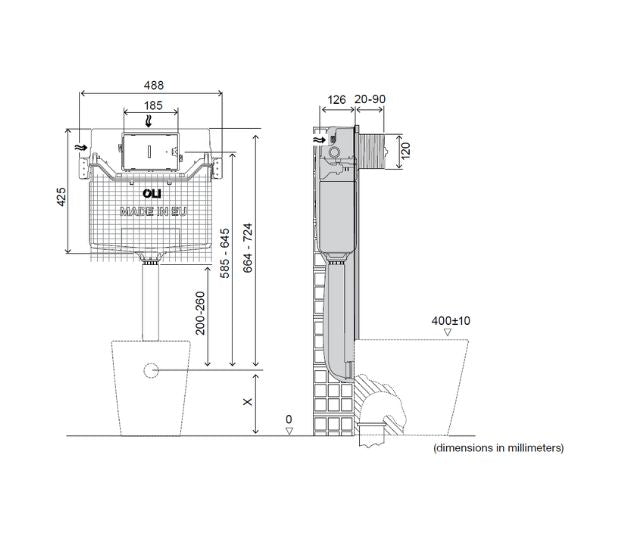 OLI120 PLUS Mechanical Direct concealed dual-flush cistern