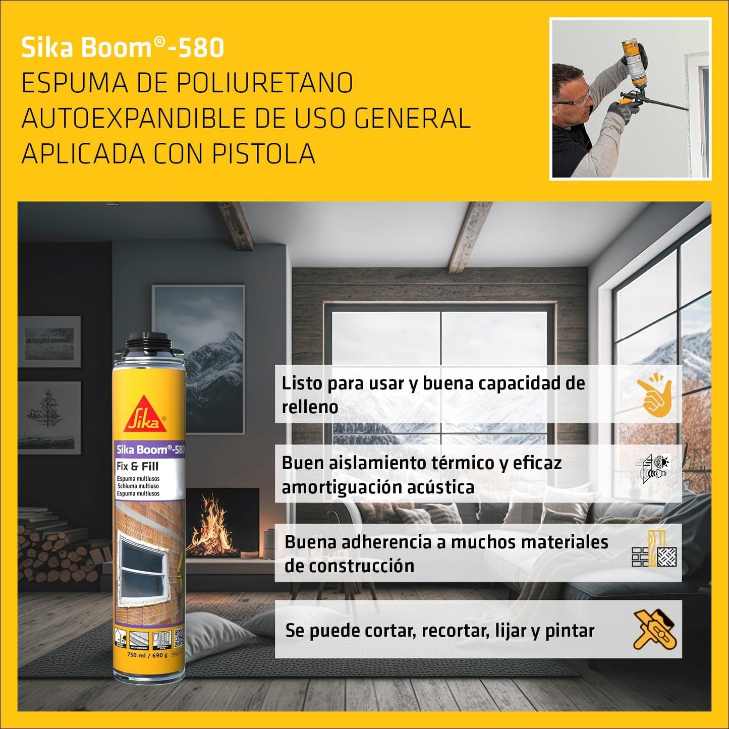 Self-expanding polyurethane foam 750ml Sika Boom-580