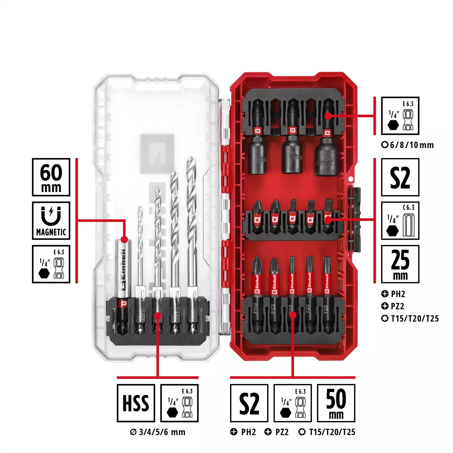 S-CASE 18-piece LS Einhell bit and drill bit set 49108709