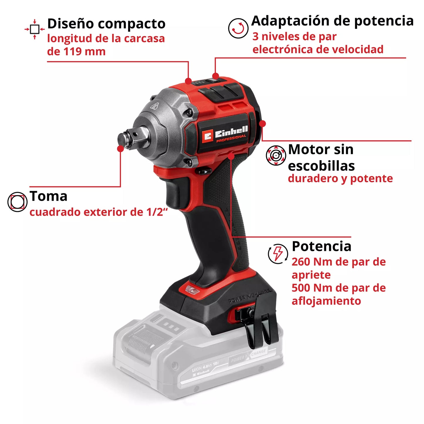 Impact wrench 1/2 18V 260Nm TP-CW 18/260-C Li BL - Solo Einhell