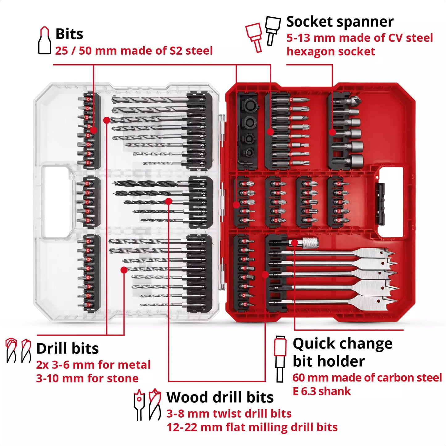 XL-CASE 95-piece LS Einhell bit and drill set 49108788
