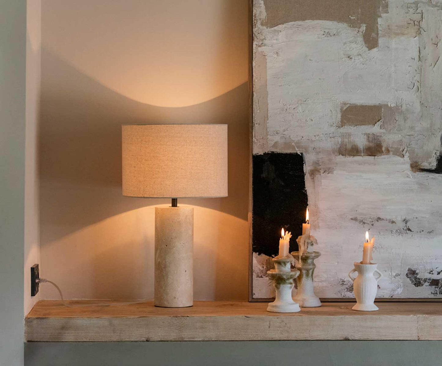 Glow Lamp Travertine and Linen Andrea House