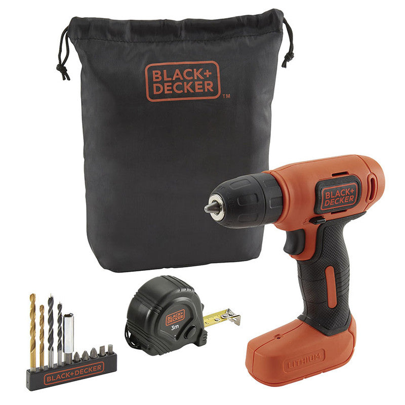 Taladro atornillador 7,2V Black+Decker + 11 accesorios con bolsa BDCD8GPA-QW BLACK + DECKER - 1